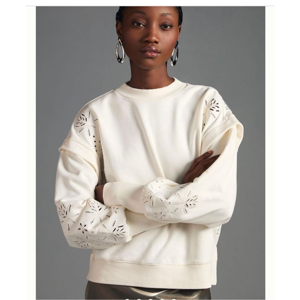 Scotch & Soda Cream Laser-Cut Sleeve Sweatshirt